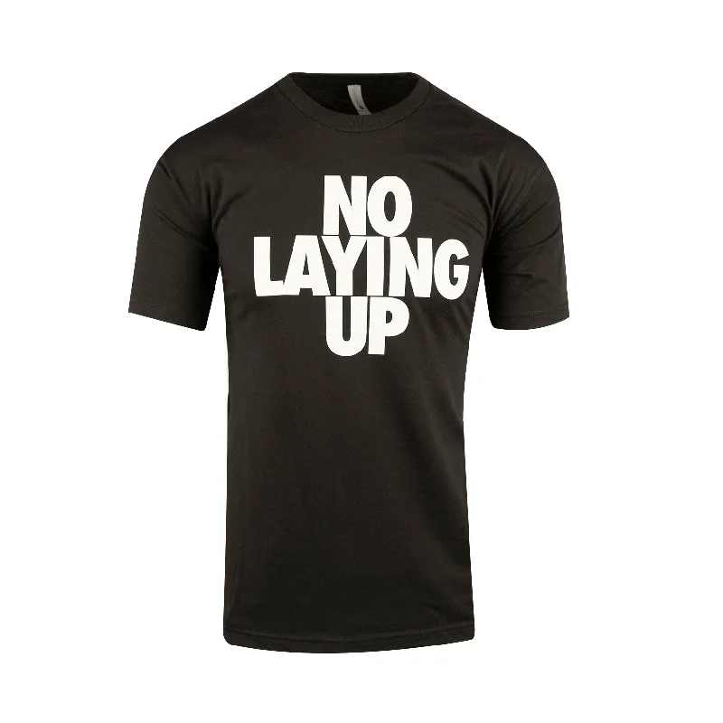 Women's Button Detail T-Shirts-No Laying Up T-shirt | Heather Black with White Logo