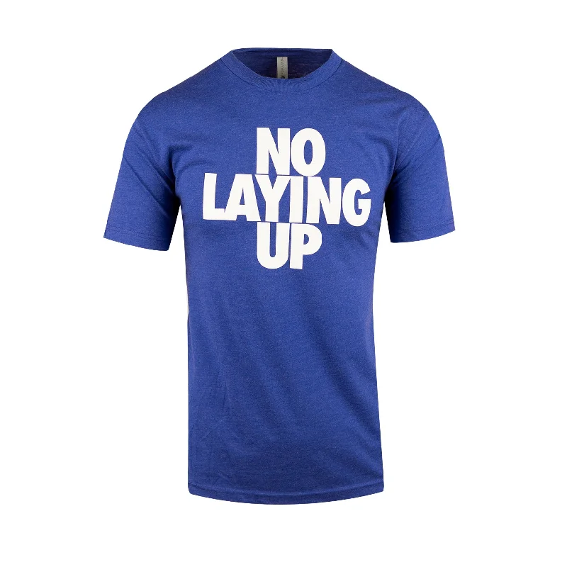 Women's Camouflage T-Shirts-No Laying Up T-shirt | Heather Royal Blue with White Logo