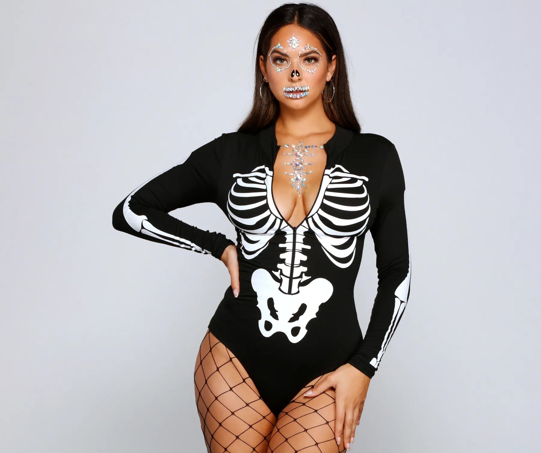 Women's Festival T-Shirts-Spooktacular Skeleton Print Bodysuit