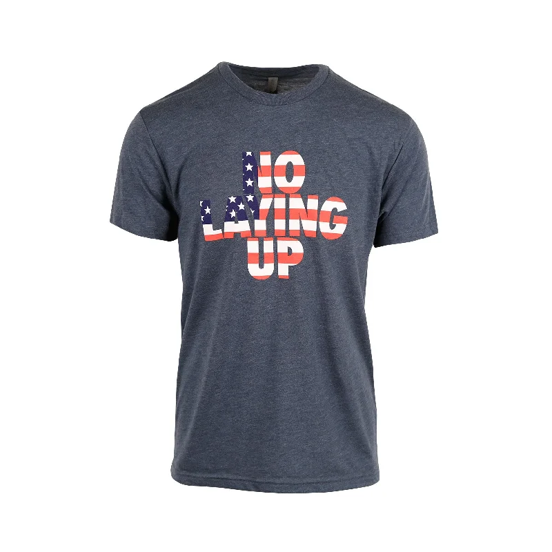 Women's Boyfriend T-Shirts-USA Flag T-Shirt | Heather Blue