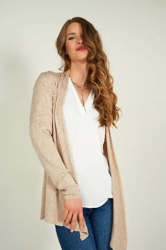 Women's Stretch Cardigans-Cardigan mi-long ouvert - 13148 - (R-B3)