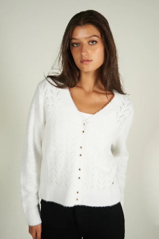 Women's Ribbed Cardigans-Cardigan court en tricot - NAO - (E-A2)