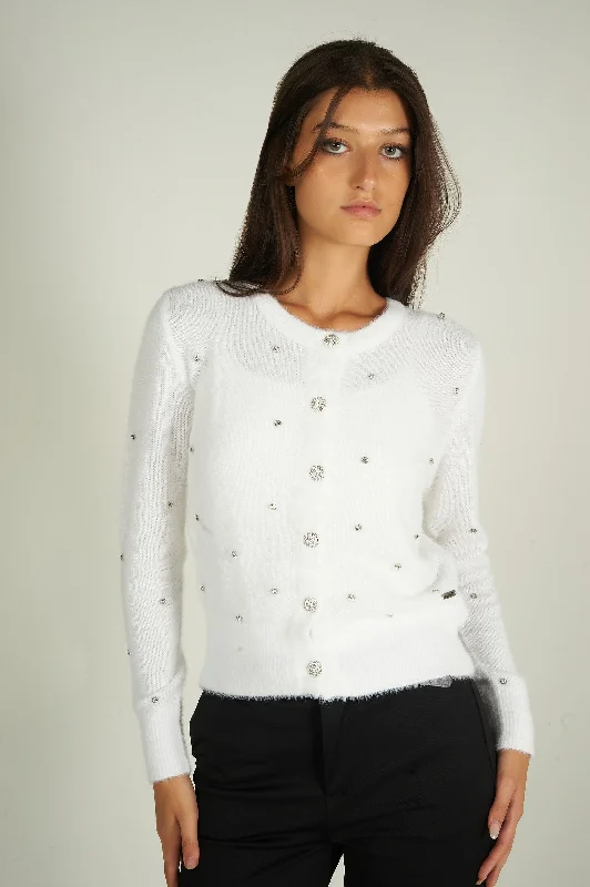 Women's Polka Dot Cardigans-Cardigan en tricot avec pierres - FLORE - (E-A2)