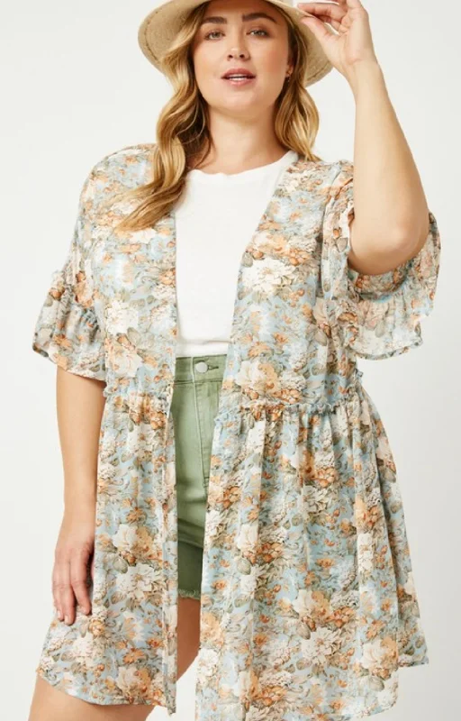 Women's Ribbed A-Line Cardigans-Chasin' You ~ Floral Kimono