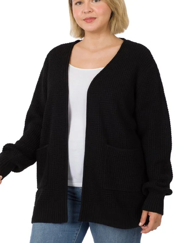 Women's Satin Pleated Cardigans-Everyday Perfect Waffle Cardigan ~ Curvy Sizes