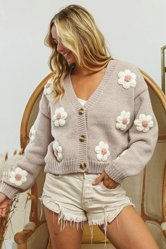 Women's Sequin Floral Cardigans-Growing On Me ~ Chunky Flower Cardigan