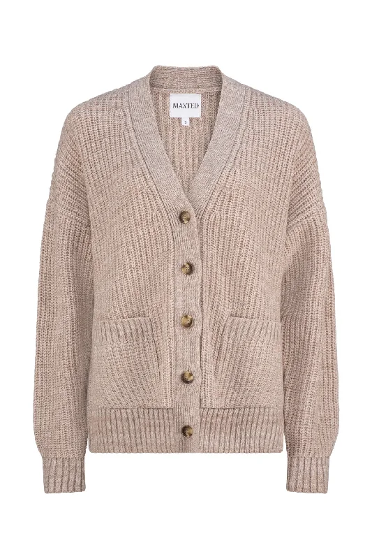 Women's Textured Denim Cardigans-Merino Pale Oat Grandpa Cardigan