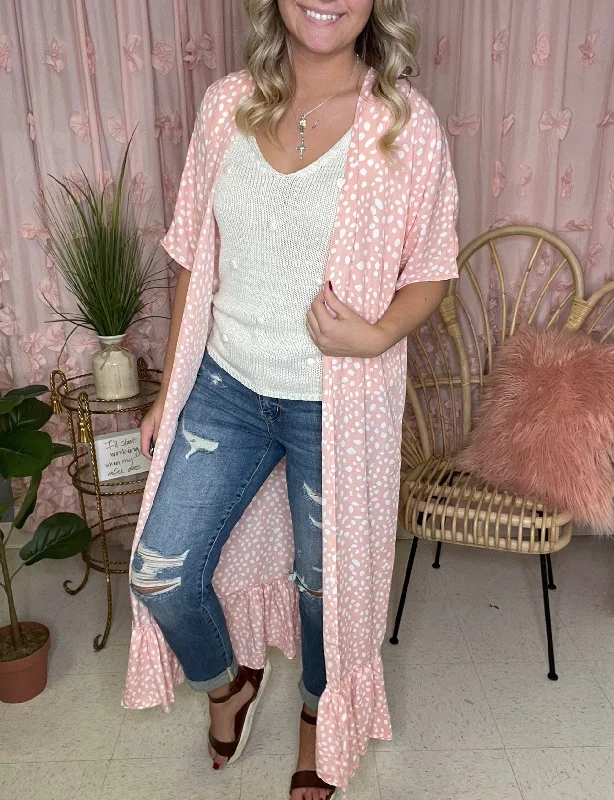 Women's Ribbed Floral Cardigans-Remi ~ Peach Animal Print Duster