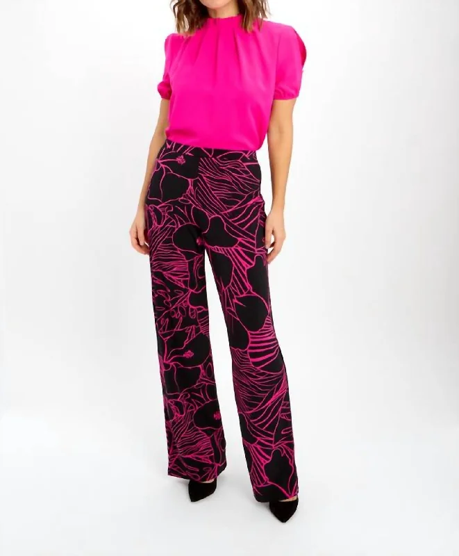 Women's Insulated Pants-Abstract Print Pants In Black/fuchsia