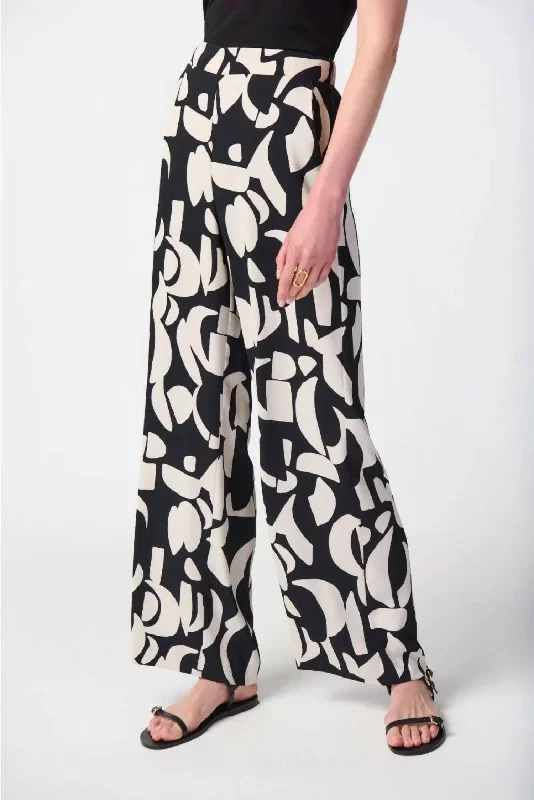 Women's Glitter Pants-Abstract Print Wide-Leg Pants In Black/moonstone