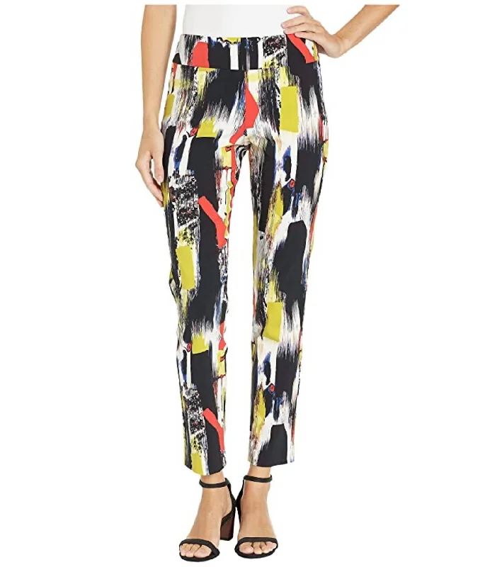 Women's Double-Waist Pants-Abstract Pull On Pant In Multi