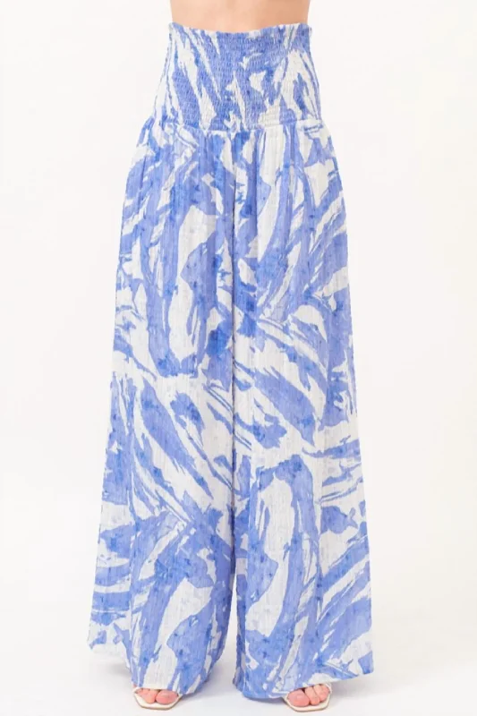 Women's Polka Dot Pants-Abstract Wide Leg In Blue