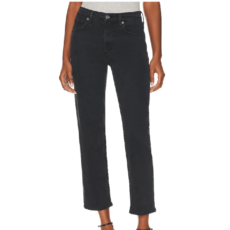 Women's Button Fly Pants-AGOLDE Women's KYE: Mid Rise Straight Crop Jeans, Pepper