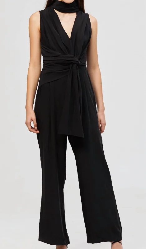 Women's Stylish Pants-Alma Silk Jumpsuit In Black