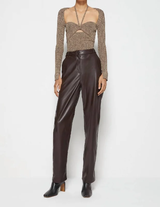 Women's Sleep Pants-Amelia Vegan Leather Pant In Chocolate