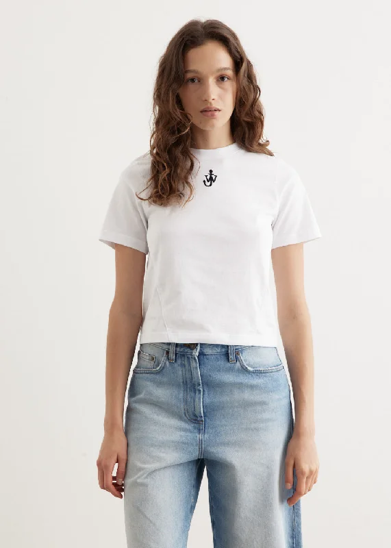 Women's Mineral Wash T-Shirts-Anchor Embroidery Panelled Cropped T-Shirt