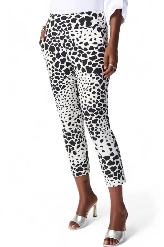 Women's Cool Pants-Animal Print Capris Pant In Vanilla/multi