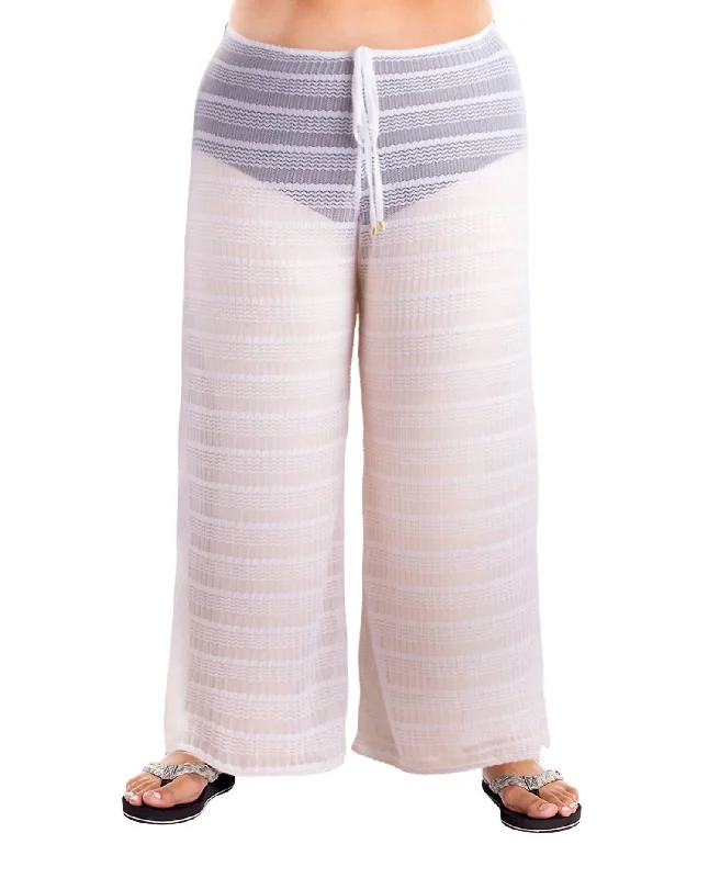 Women's Party Pants-Arrow Chevron Textured Tie Front Pants - Plus In White