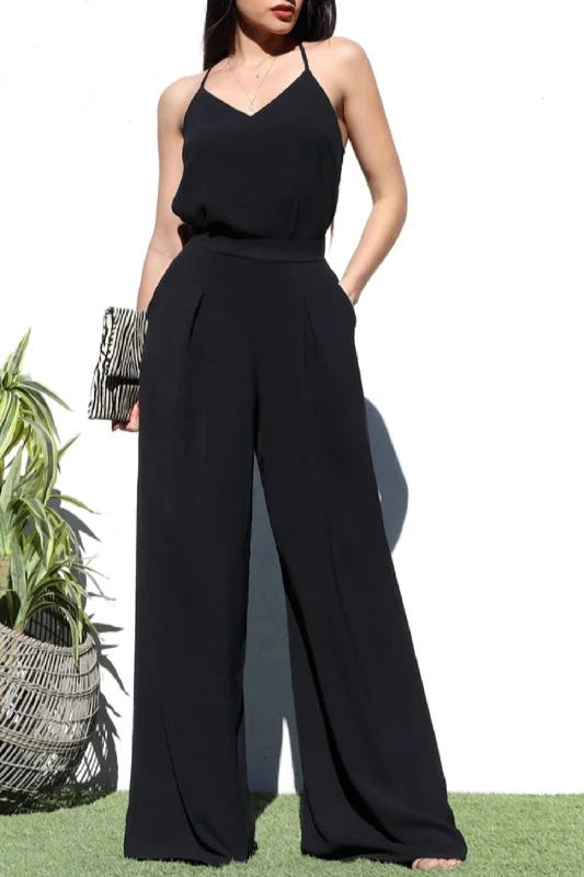 Women's Solid Color Pants-Cami Top & Pant In Black