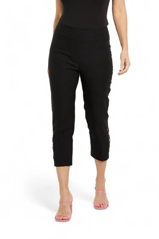 Women's Glitter Pants-Capri Pants With Grommets In Black