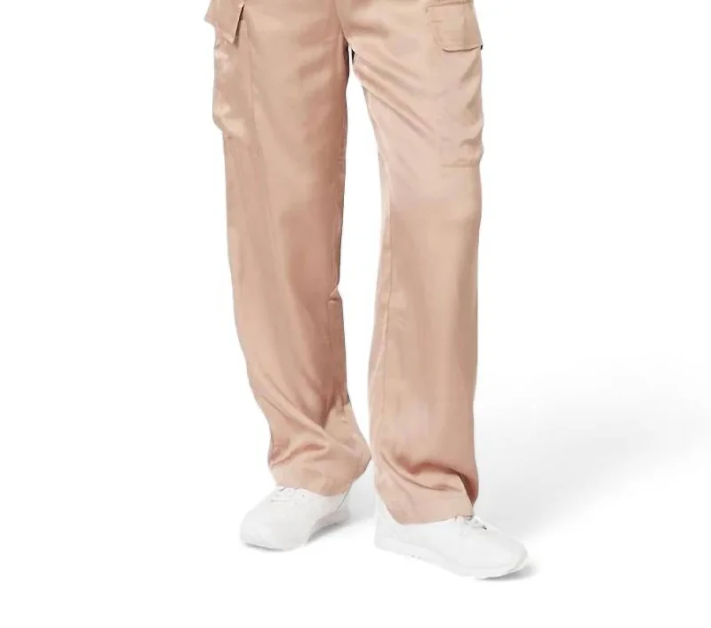 Women's Fleece Pants-Cargo Sateen Trousers In Gold