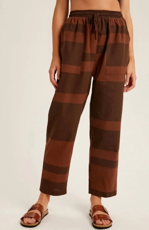 Women's Glitter Pants-Color Block Slouchy Pants In Brown