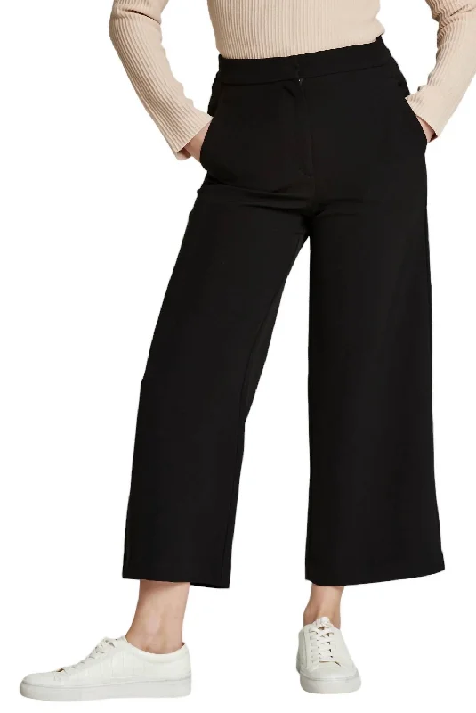 Women's Plaid Pants-Denali High Rise Crop Wide Leg Pant In Blk