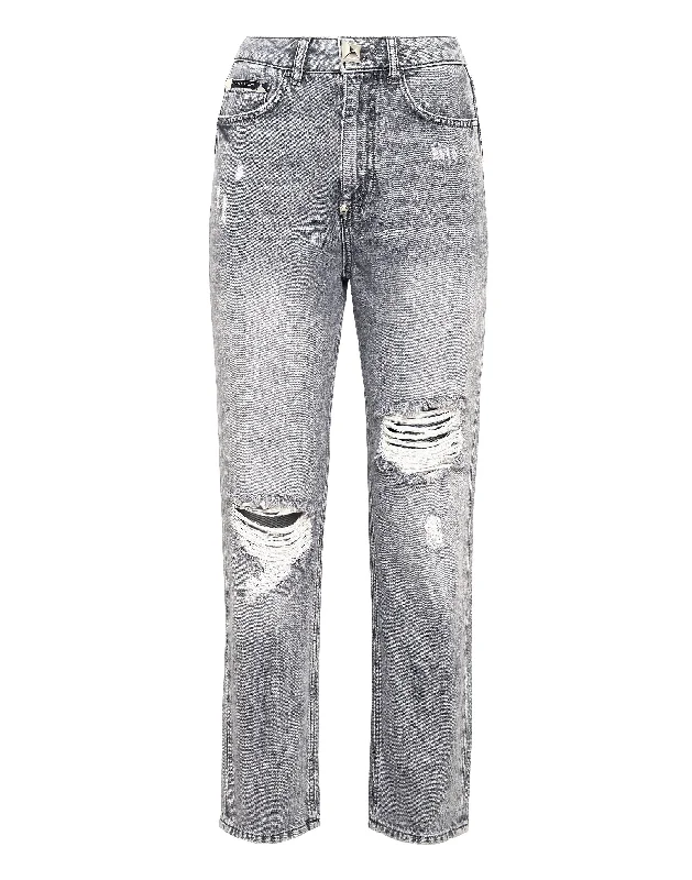 Women's Midi Pants-Denim Boyfriend