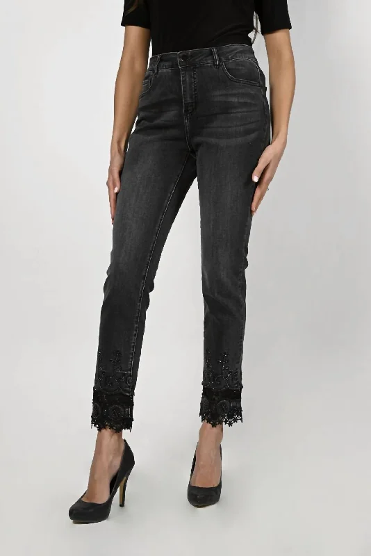 Women's Low Rise Pants-Denim Pants In Black