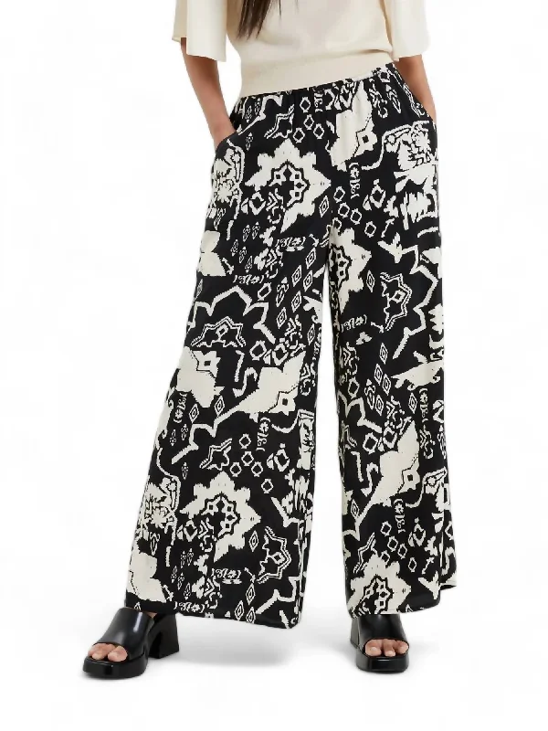 Women's Elegant Pants-Deon Delphine Wide Trouser In Black/cream