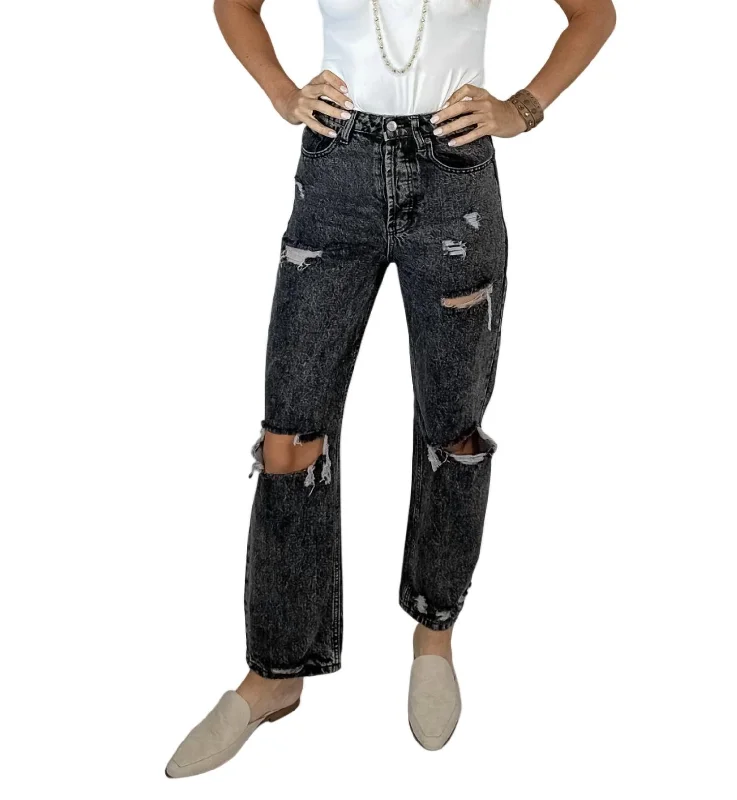 Women's UV Protection Pants-Dissed Ripped Jeans In Washed Black