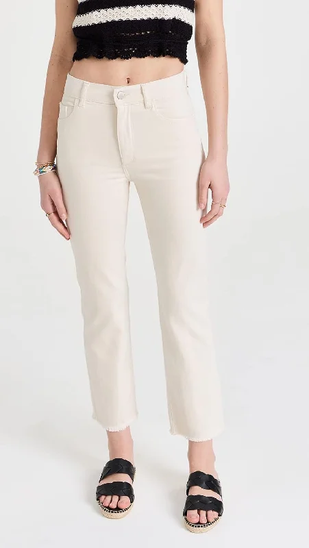 Women's Workout Pants-DL1961 Women Patti Straight High Rise Ankle Jeans Ecru Off White Pants