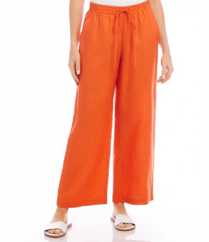 Women's Denim Pants-Drawstring Wide Leg Pants In Orange