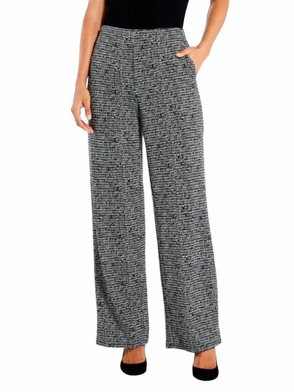 Women's Medium Wash Pants-Etched Wide Leg Ankle Pants In Black Multi