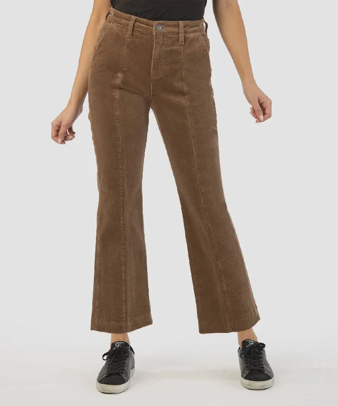 Women's Leather Pants-Etta Corduroy High Rise Crop Flare Pants In Chestnut