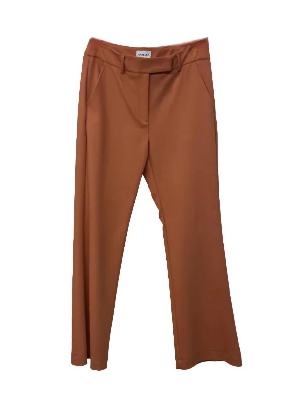 Women's Multi Stripe Pants-Fify Flared Stretch Trousers In Biscuit