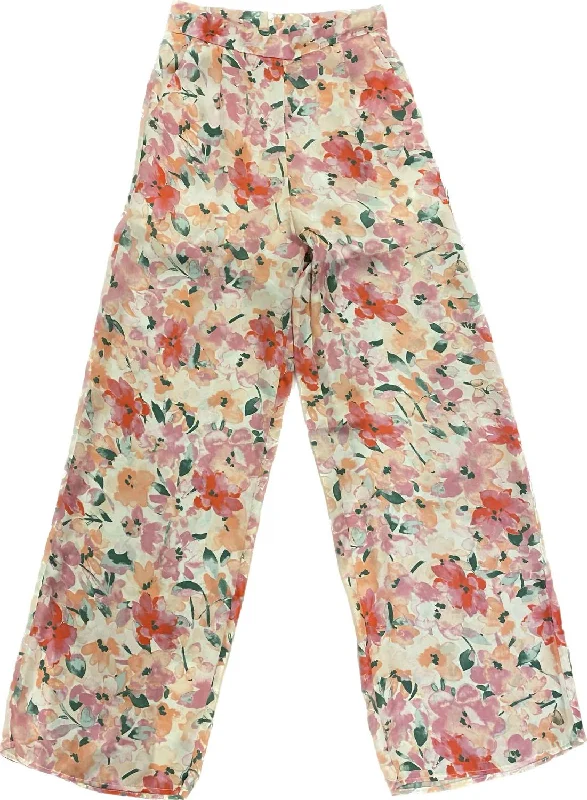 Women's Linen Pants-Flirty And Thriving Pants In White And Pink