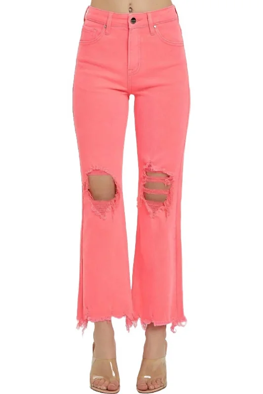 Women's High Rise Pants-Hailey Straight Jeans In Coral