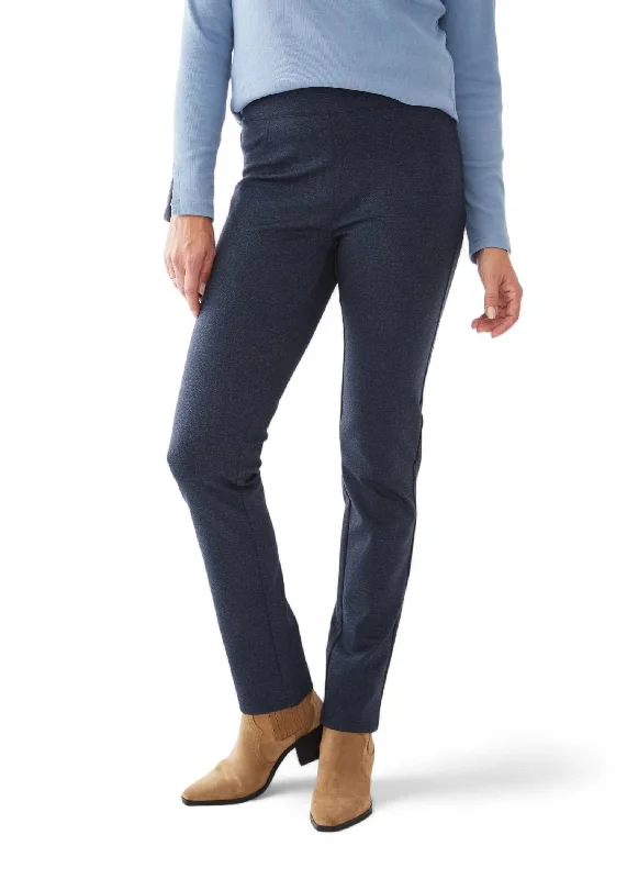 Women's Drawcord Pants-Herringbone Knit Slack Pants In Indigo