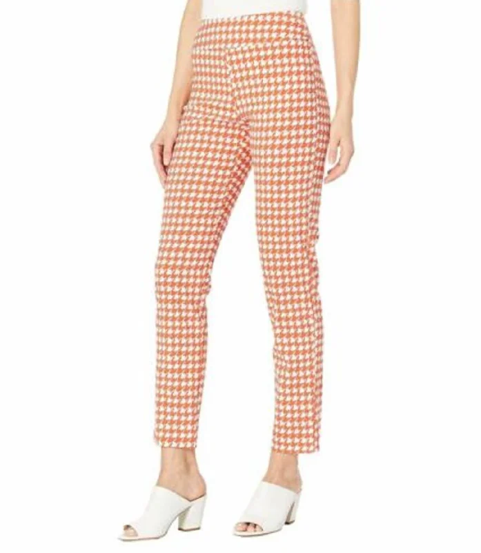 Women's Herringbone Pants-Houndstooth Pull On Pant In Tangerine/white