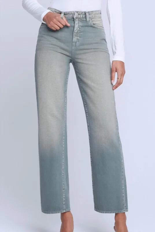 Women's Relaxed Fit Pants-Jones Stovepipe Denim In Jade Green