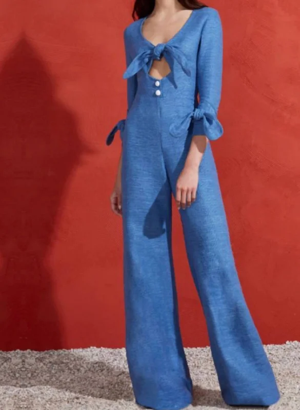 Women's Velvet Pants-Kaleo Jumpsuit In Shell Blue