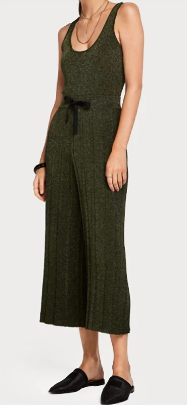 Women's Training Pants-Knitted Lurex Jumpsuit In Green