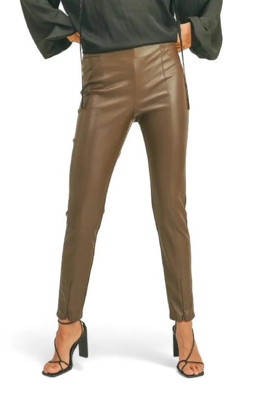 Women's Ethnic Print Pants-Leather Ponte Pants In Chocolate