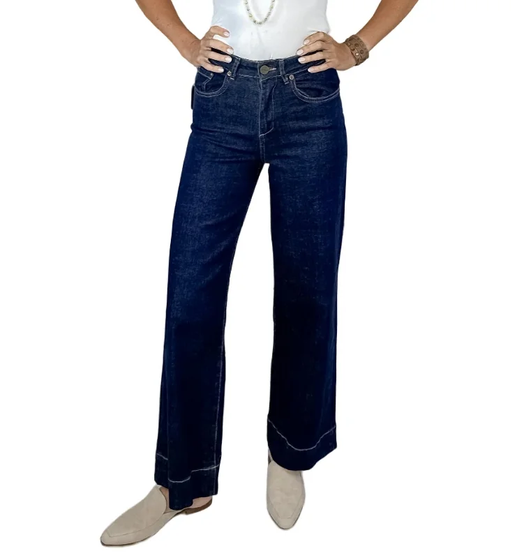 Women's Cotton Pants-Milan High-Rise Wide Leg Jean In Denim Rinse Blue