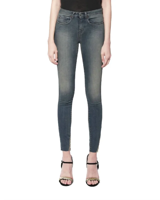 Women's Slit Hem Pants-Minley Jean In Denim