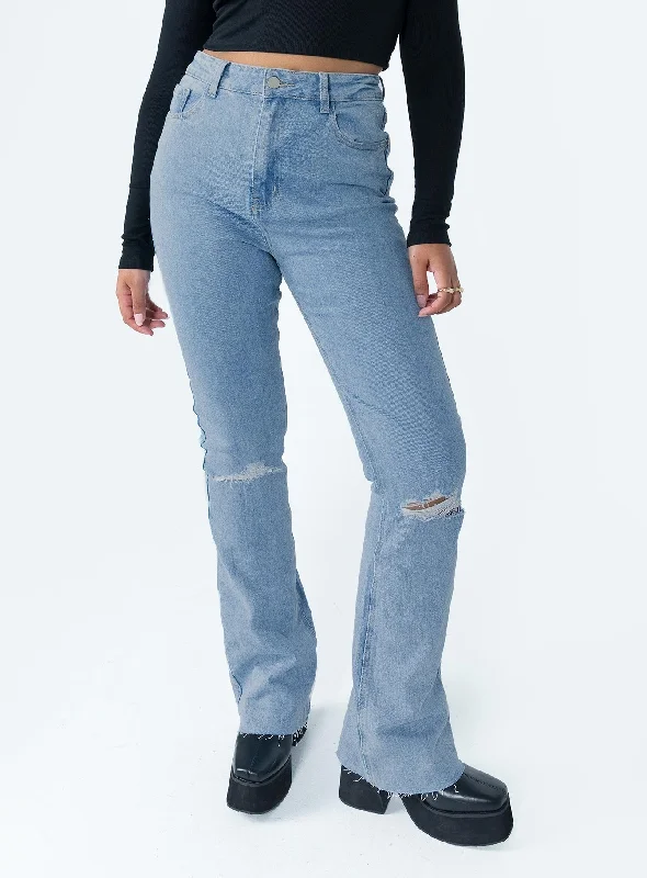 Women's Snap Button Pants-Mish High Rise Flare Jean Denim