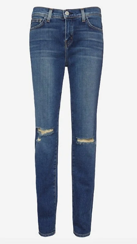 Women's Ribbed Pants-Mon Jules Perfect Fit Distressed Jean In Blue