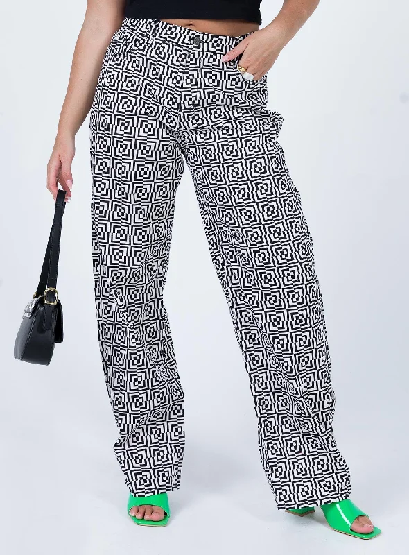 Women's Safari Pants-Motel Parallel Jeans Optic Square Black / White