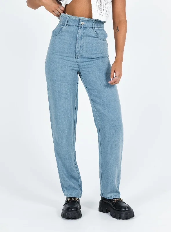 Women's Pajama Pants-Nathalia Jeans Mid Wash Denim